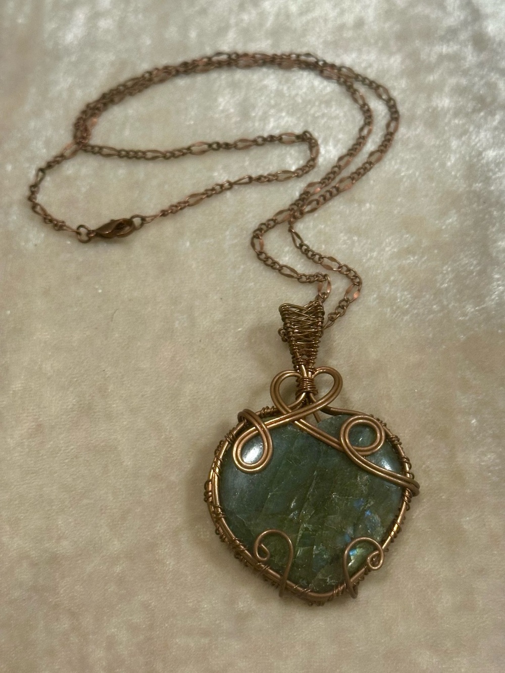 Handcrafted Green Labradorite Wire-Wrap Pendant Necklace